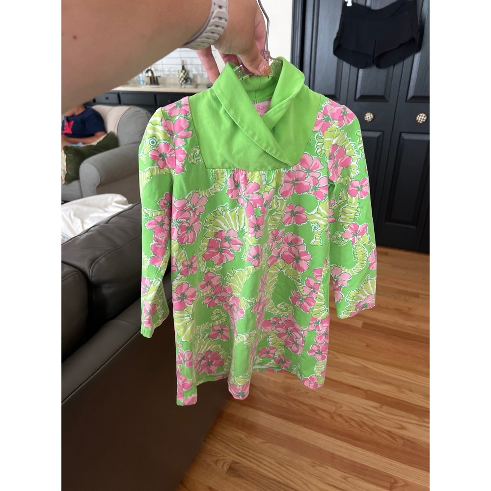 Lilly Pulitzer Girl's Seahorse Long Sleeve Stretch Lightweight Dress‎ 2-3